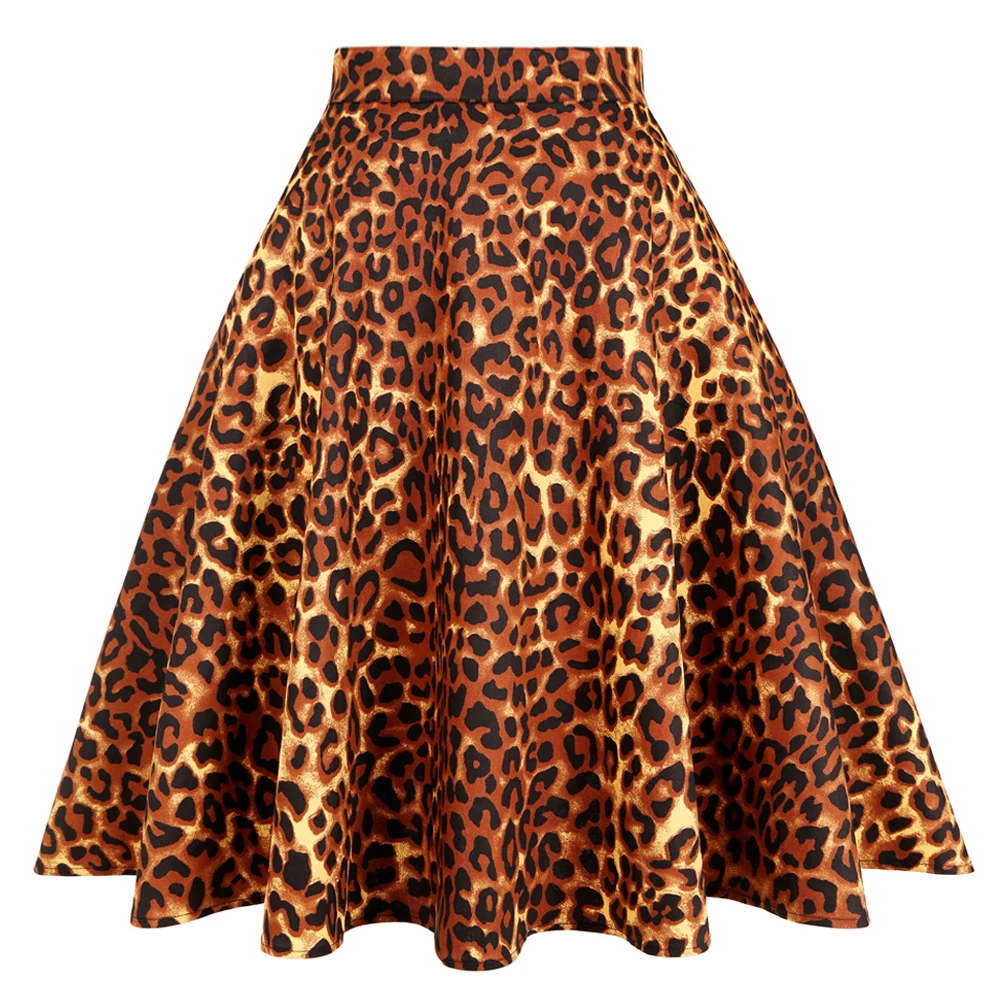 2023 Summer Women Short 50s 60s Skirts Retro Vintage Leopard Printed High Waist School Girls Swing Rockabilly Casual Sundress