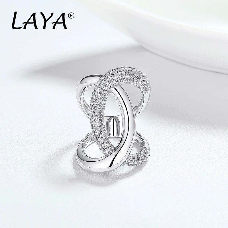 LAYA 925 Sterling Silver Fashion Luxury Irregular High Quality Zirconium Cross Ring Gift For Men Party Personality Jewelry