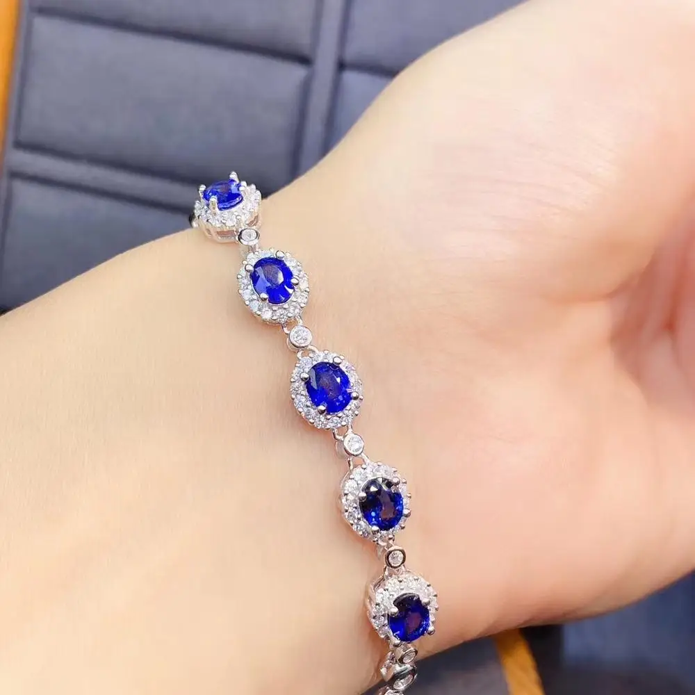 KJJEAXCMY-925 Sterling Silver Inlaid Gemstone Hand Bracelet Women, Fine Jewelry, Sapphire, Birthday Party Gift, Wedding Engagem