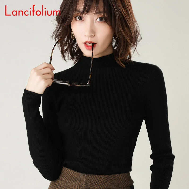Turtleneck Ribbed Sweater Women 2020 Korean Knit Pullover Basic Plain Autumn Winter Fitted Plus Size Pink Yellow Knitted Jumper