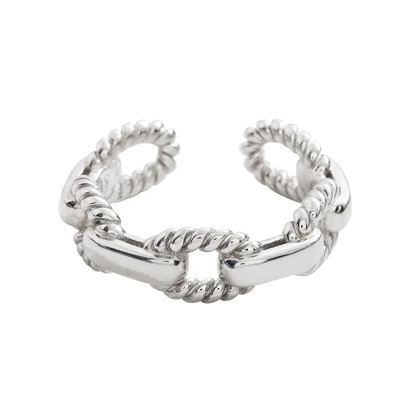 Women's 925 Sterling Silver Simple Link Chain Adjustable Ring