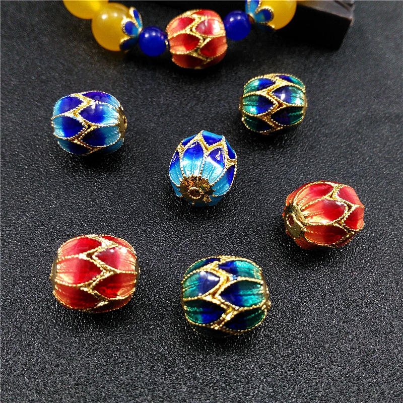 2pcs High End Cloisonne Enamel Bucket Beads DIY Copper Gilded Accessories Jewelry Making Charms Necklace Septum bead Bracelets