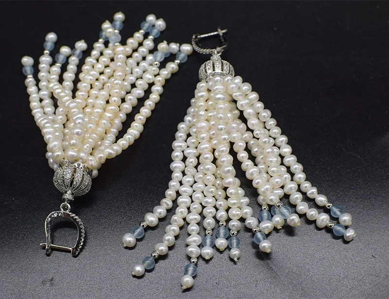 freshwater pearl white near round 3-5mm and green jaspertassel  drop earrings hook FPPJ wholesale