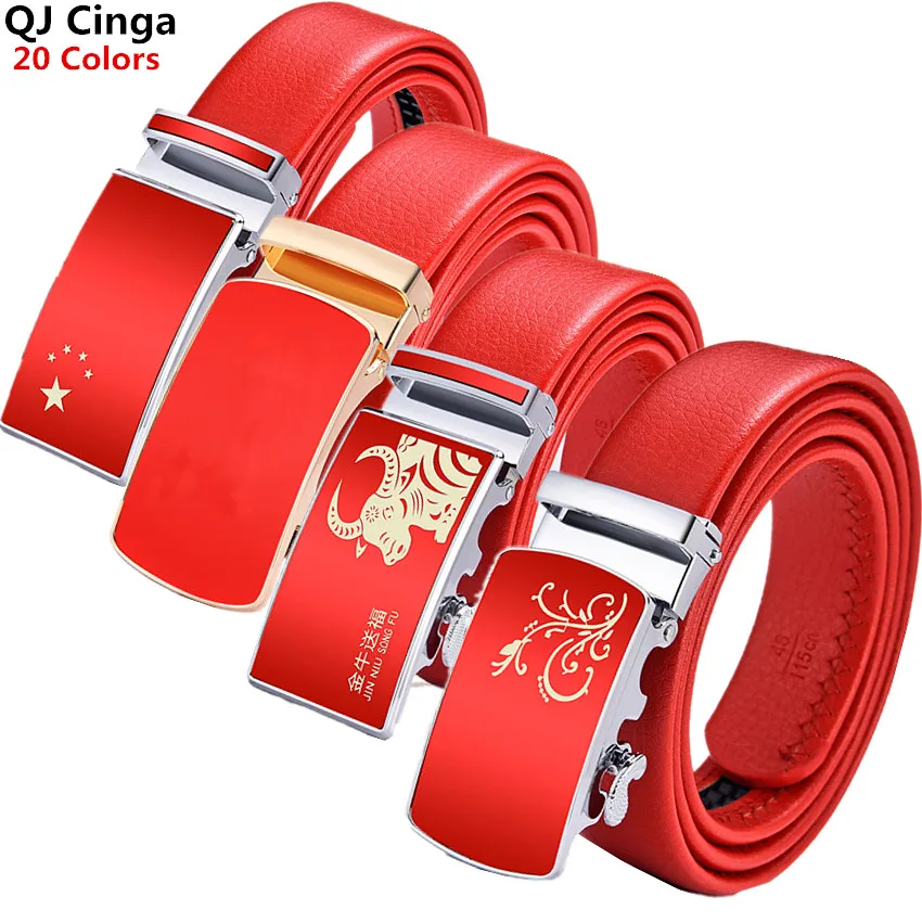 

2024 New Red Automatic Buckle Belt for Both Men and Women Fashion Hot Seller Belts 100cm - 120cm 130cm Cinturon Male Waistband