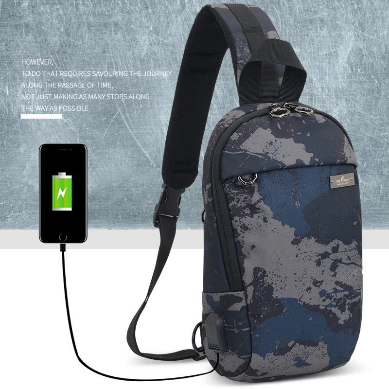 New Portable USB Shoulder Bag Running Climbing Multi-function Waterproof Sports Chest Bags Messenger Camouflage Fashion Bags Men