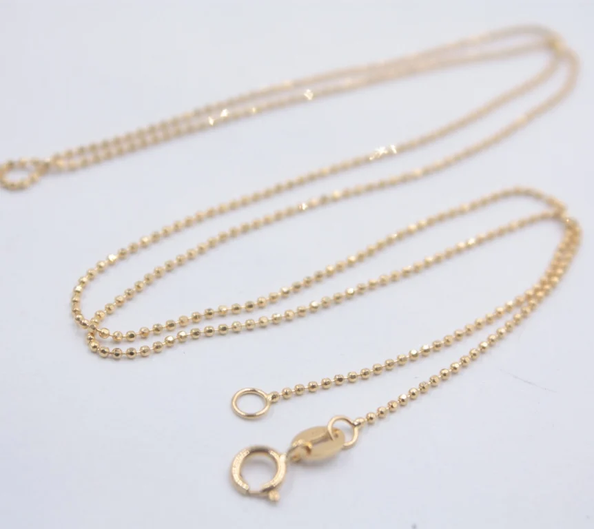 18K Solid Gold Beads Chain Necklace Men Women 16