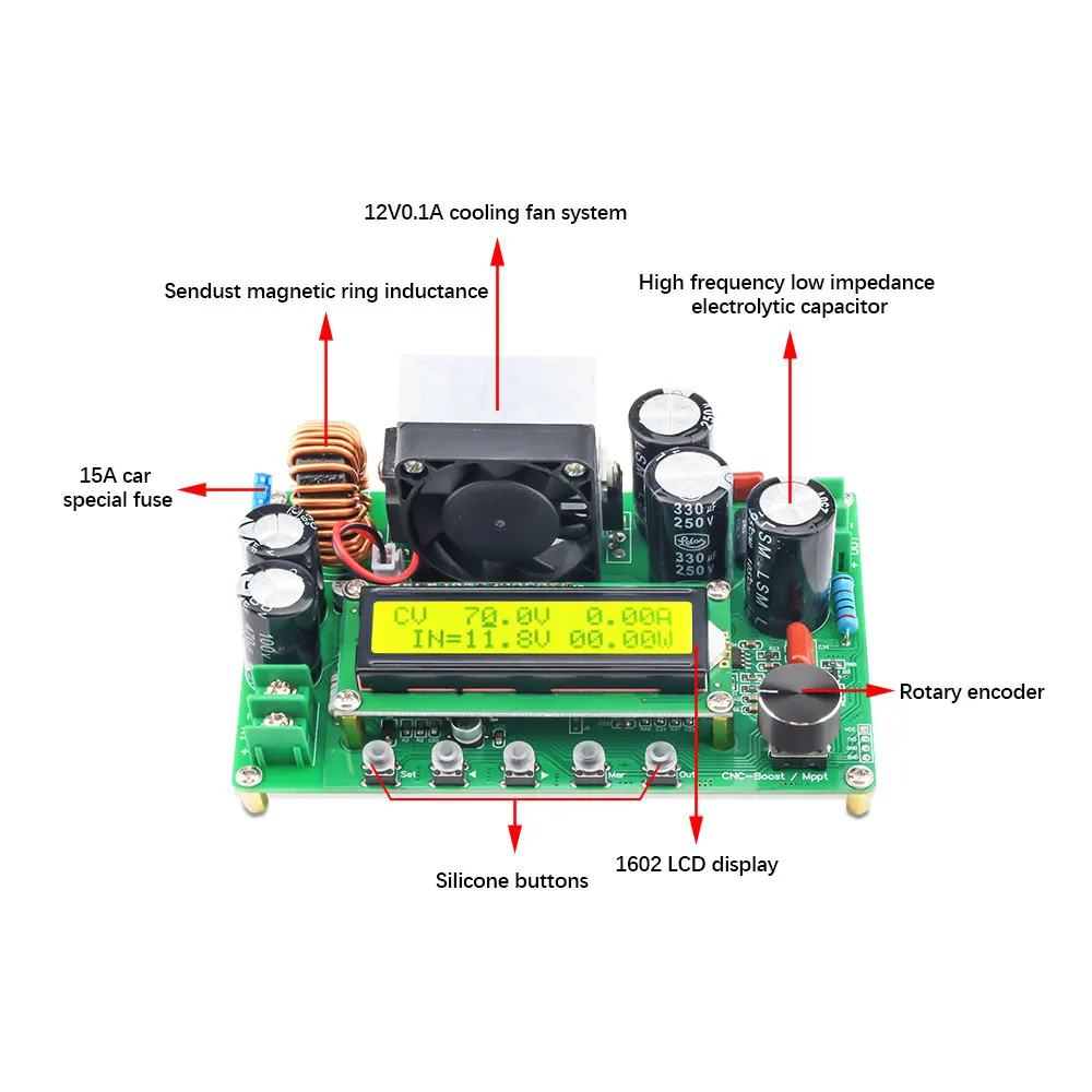 800W DPX800S Booster Converter Step UP Power Supply Module DC-DC NC CV CC Step Up Converter Board 12V-120V 0-15A Adjustable MPPT