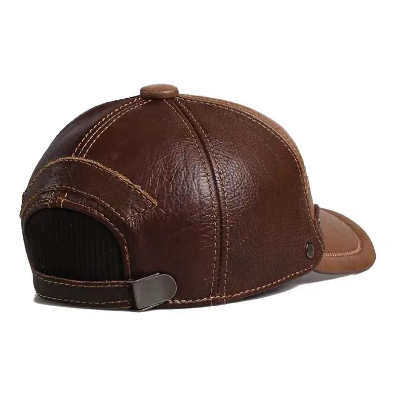 Gorras Winter 2022 Baseball cap Hats Genuine Leather Men\'s Army Cap Hat High First Quality Cowhide Dad  Adult Solid Adjustable