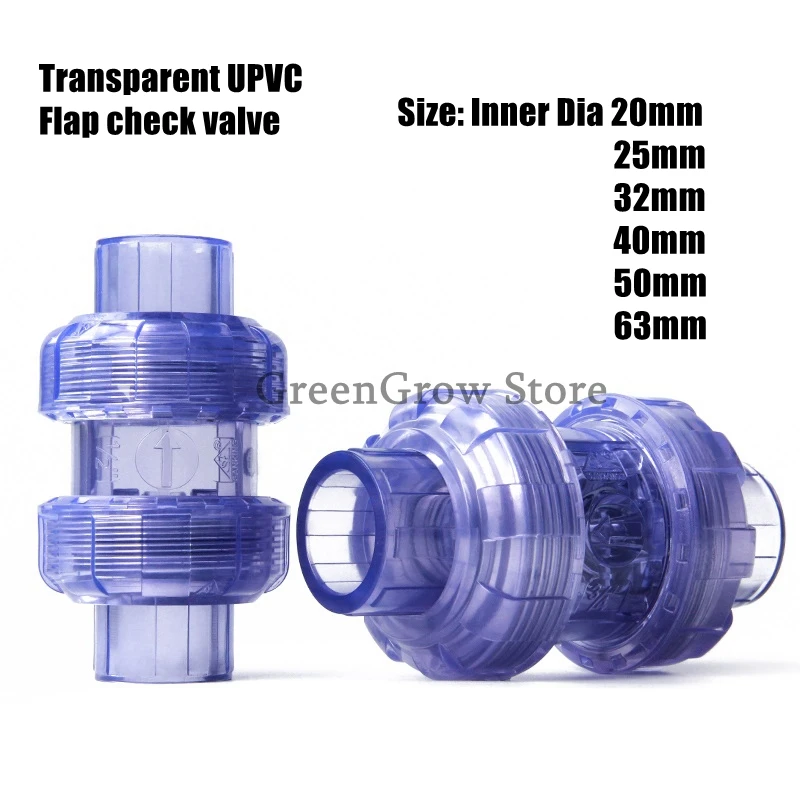 1pc 20~63mm Hi-Quality Transparent UPVC Flap Check Valve Aquarium Tank PVC Union Joint Industrial Water Pipe Non-Return Valve