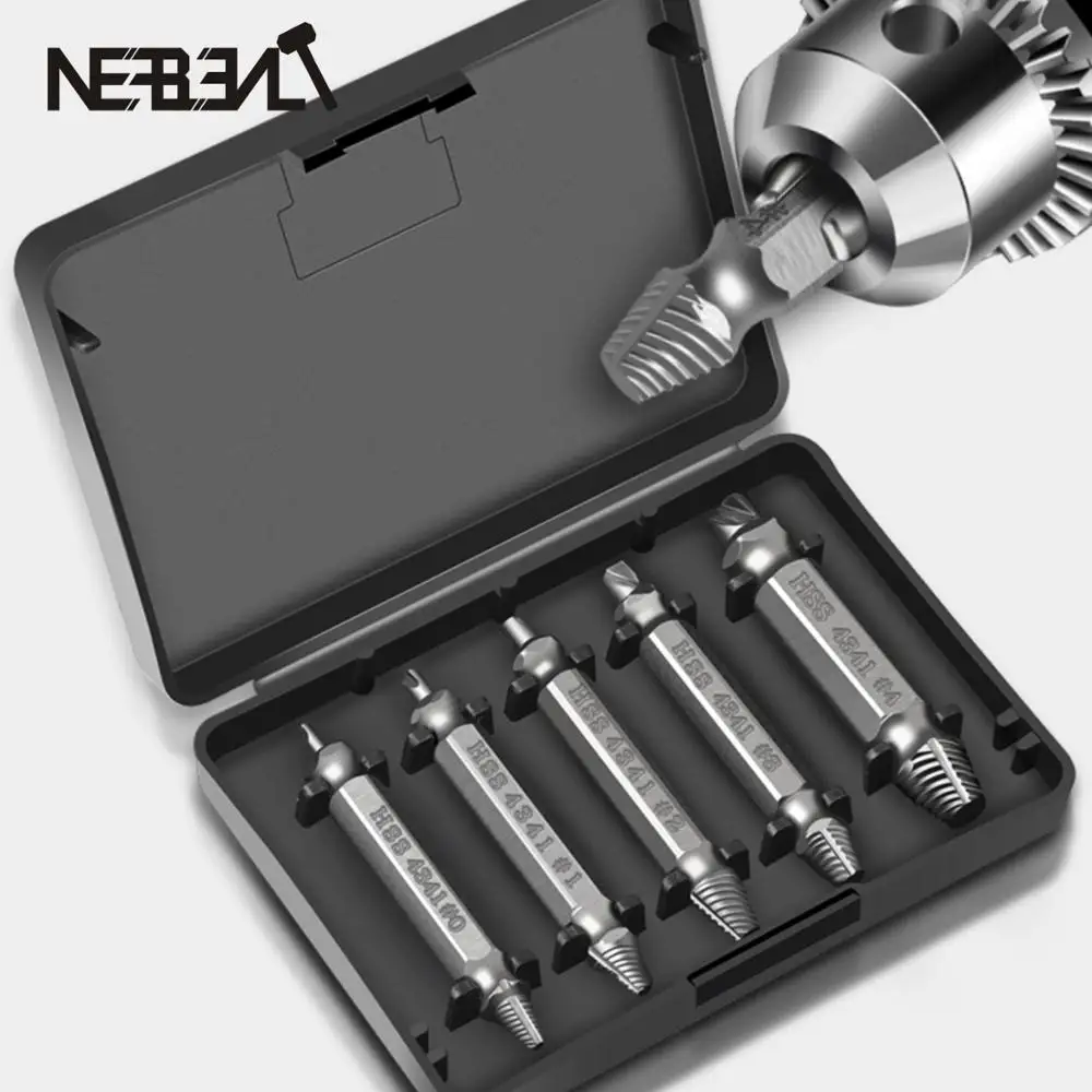 Damaged Screw Extractor Drill Bit Set 5pcs Stripped Broken Screw Bolt Remover Extractor Easily Take Out Demolition Tools