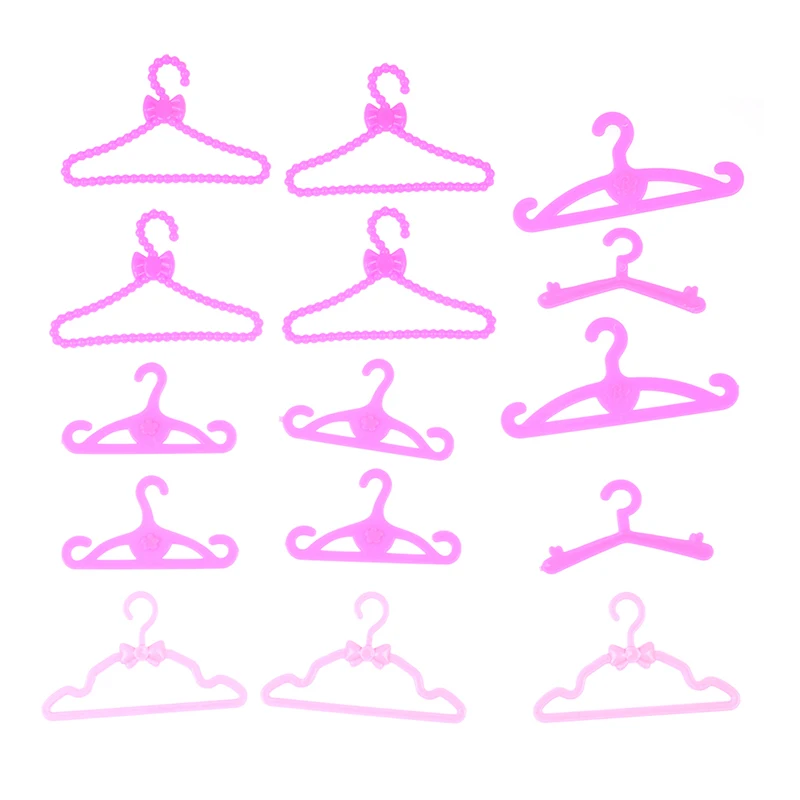 10/12/20PCS Play House Girls' Gift Pink Color Hangers Accessories For Barbie Doll Clothes Dress Outfit Skirt Shoes Pretend Toy