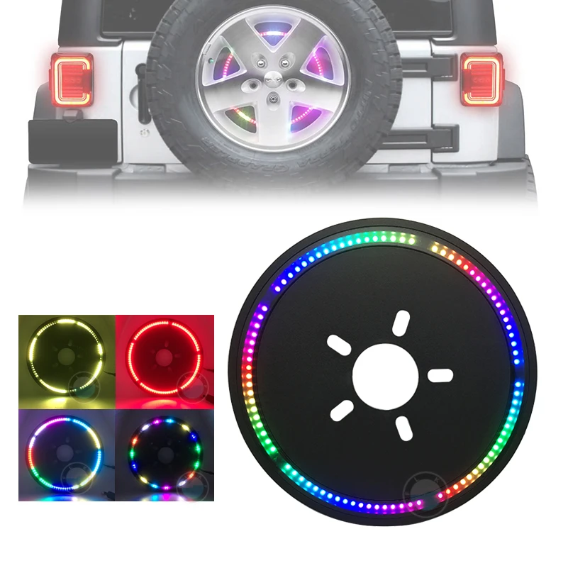 RGB Black Spare Tire Wheel Accessory Brake Light LED Ring 3rd Third Brake Light for 2007-2018 Jeep Wrangler JK.