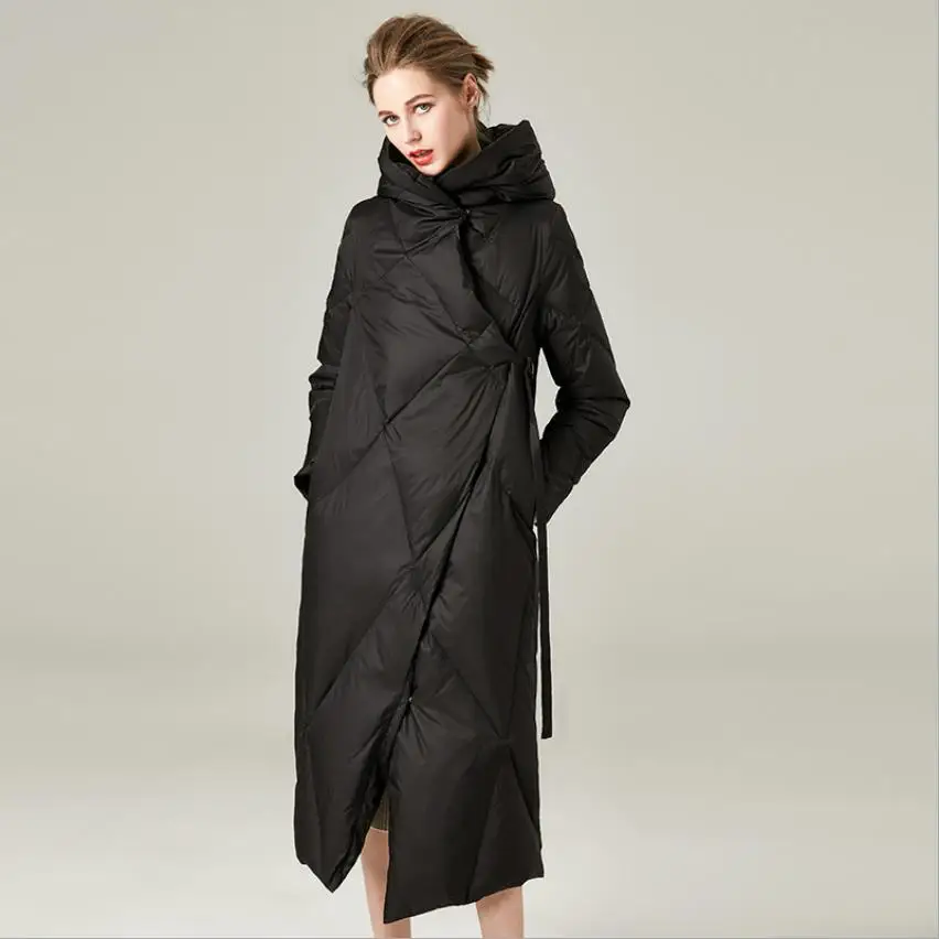 Fashion hooded irregular Fluffy thick warm Down jackets parkas female super longer thick warm duck down coat F670