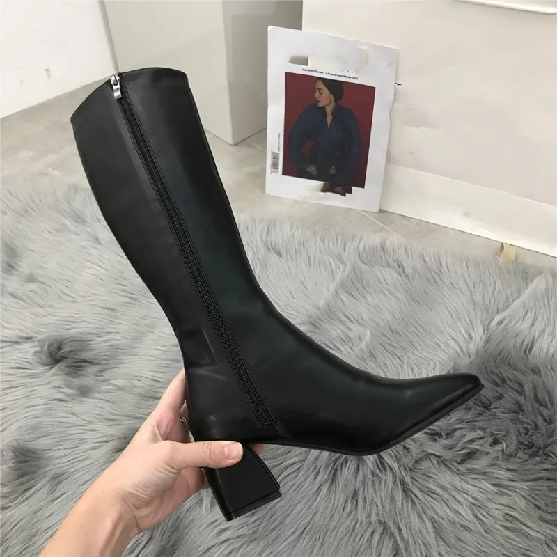 HOT Women Knee High Boots Female Fetish Zipper Knight White Boots Platform Winter Brown Booties Lady Low High Heels Shoes