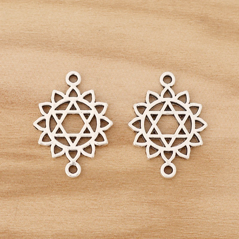 50 Pieces Tibetan Silver 2 Sided Star of David Connectors Charms for DIY Bracelet Jewellery Making Findings Accessories 20x15mm