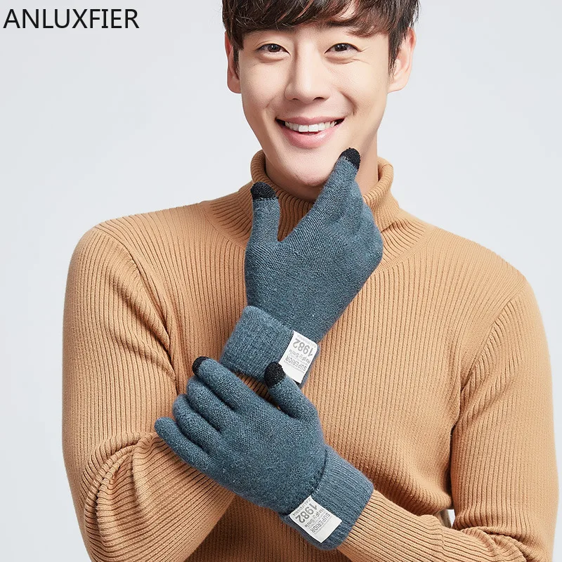 H10053 Men Knitted Gloves Touch Screen Korean Warm Mittens Male Driving Riding Windproof Autumn Winter High Quality Hand Muff image 6