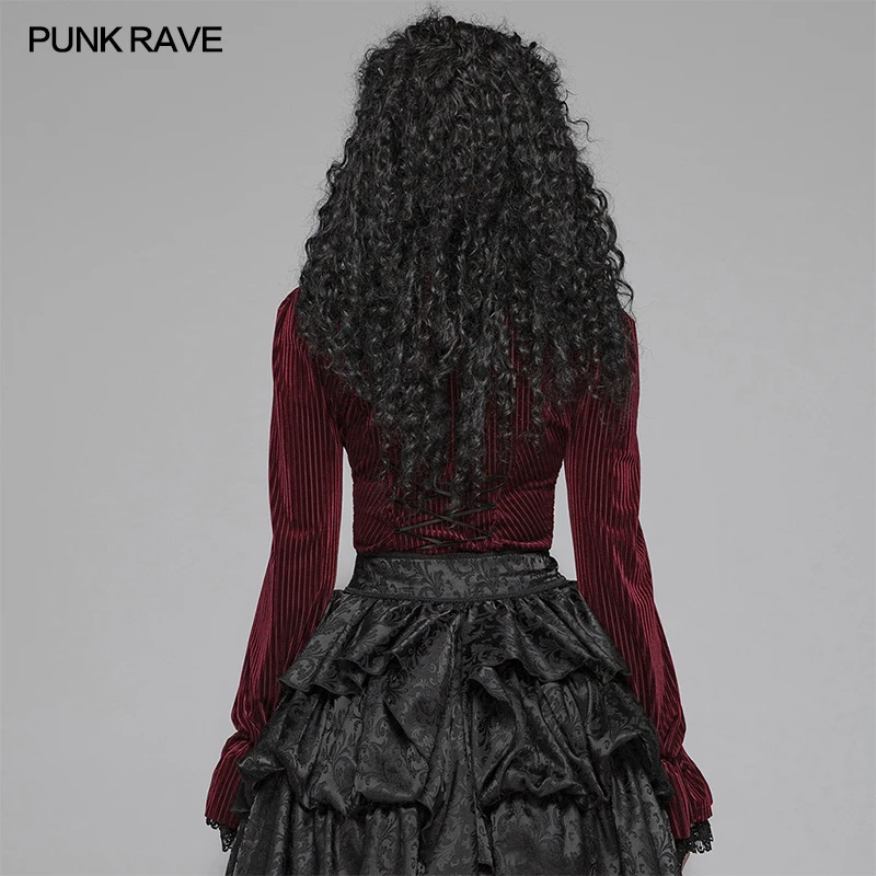 Punk Rave Women Gothic Dark-Grain Velvet Shirt,red Top WY1041