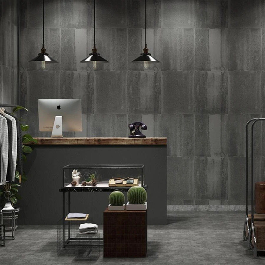 

Wellyu Retro industrial style cement gray iron rust red wallpaper shop restaurant restaurant barber shop background wall paper