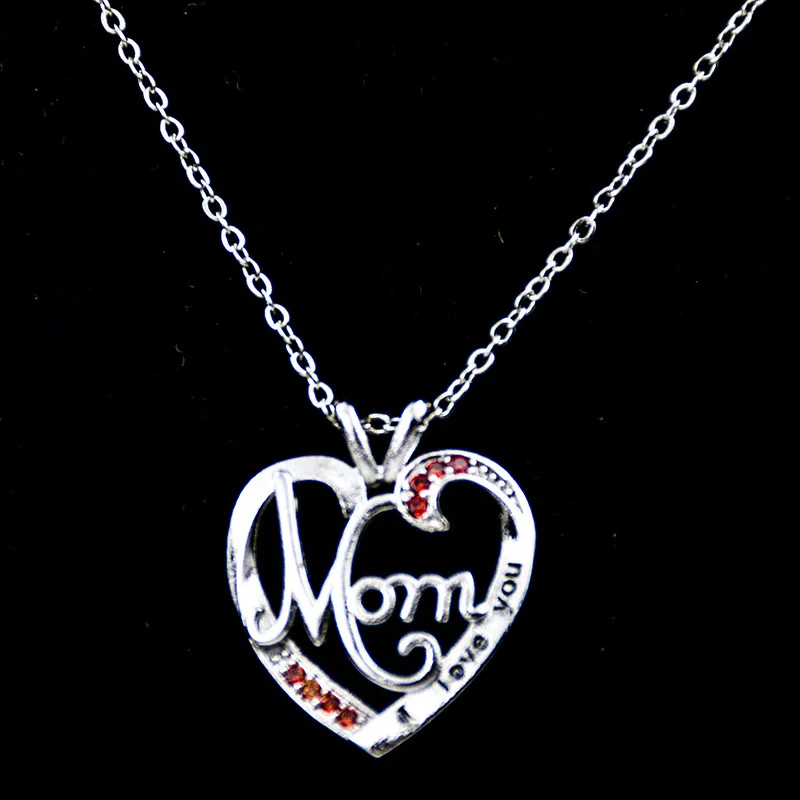 S925 Solid Sterling Silver Pendant Necklace Women I Love You MOM Heart Crystal Necklace for Mother\'s Day Gift Christmas Jewelry