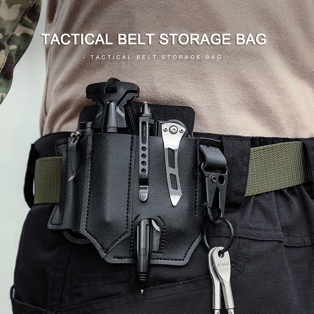 Leather Sheath Case Tactical Multifunction Belt Tool EDC Pocket Organizer Outdoor Camping Hanging Waist Belt Flashlight Pouch