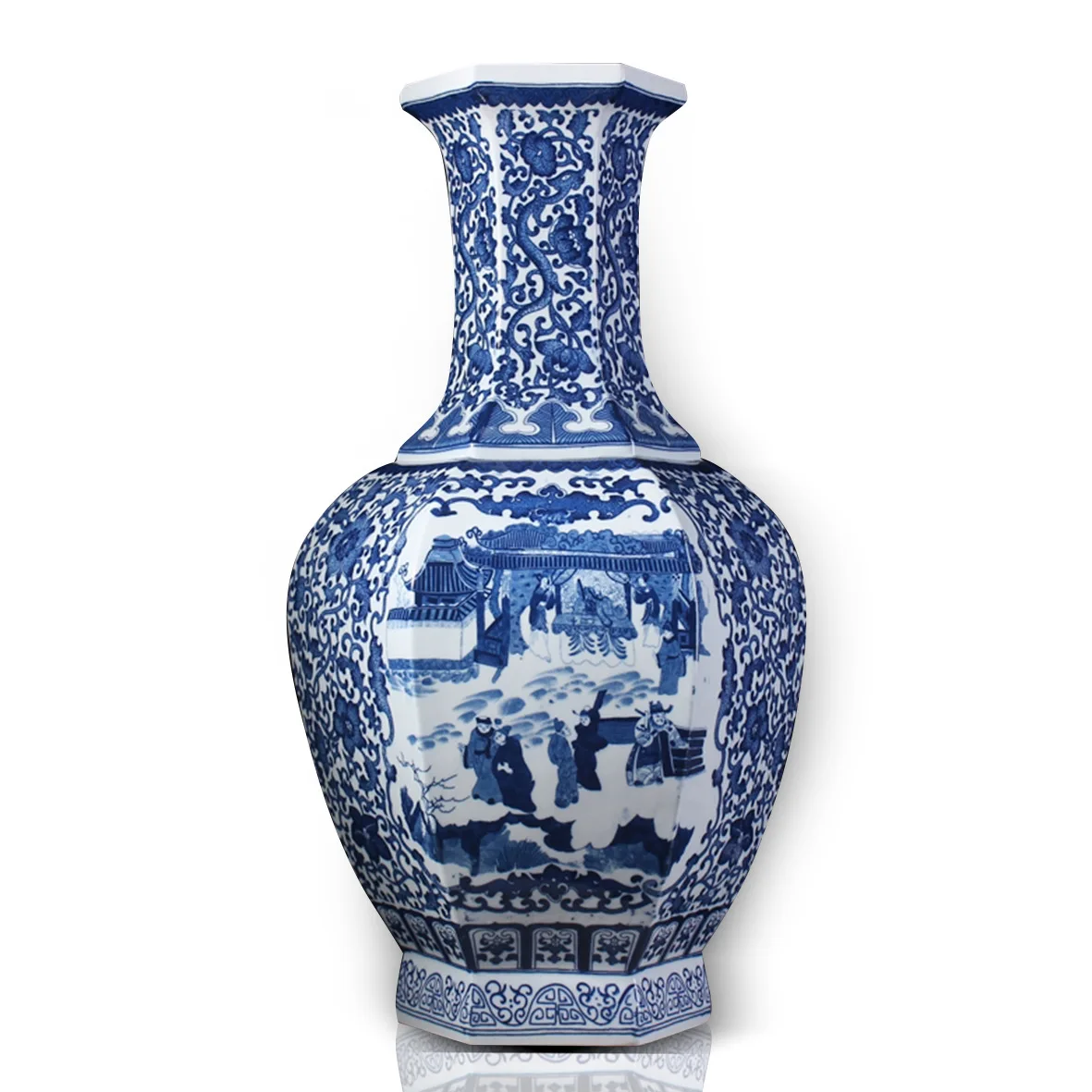 Qing Dynasty Quaint Blue And White Hand-Made Conventional Pattern Porcelain Table Vase