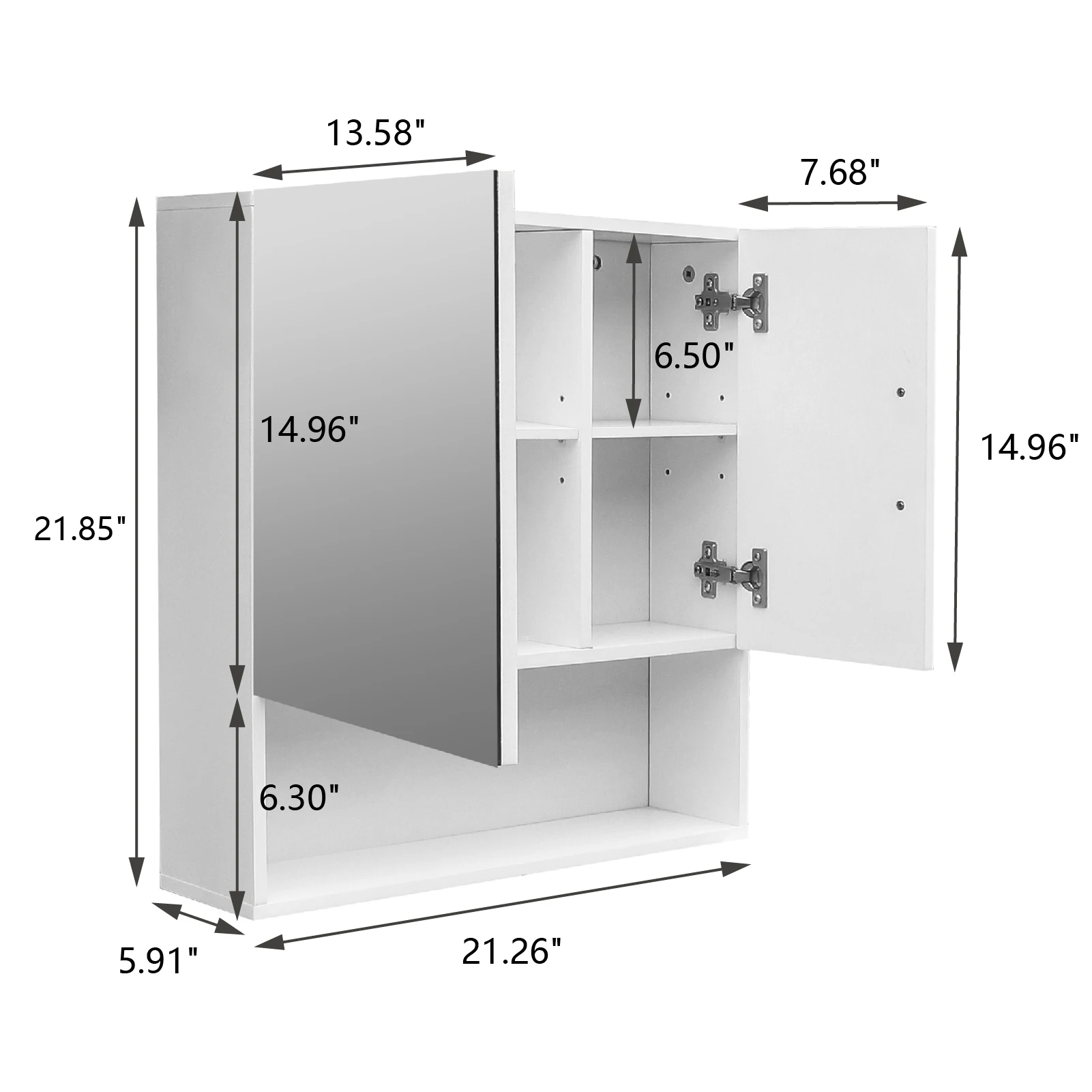 FCH 55x15x55CM Wall-Mounted Bathroom Sink Cabinet 1 Mirror Door One Wooden Door MDF White Spray Paint Waterproof[US-Depot]