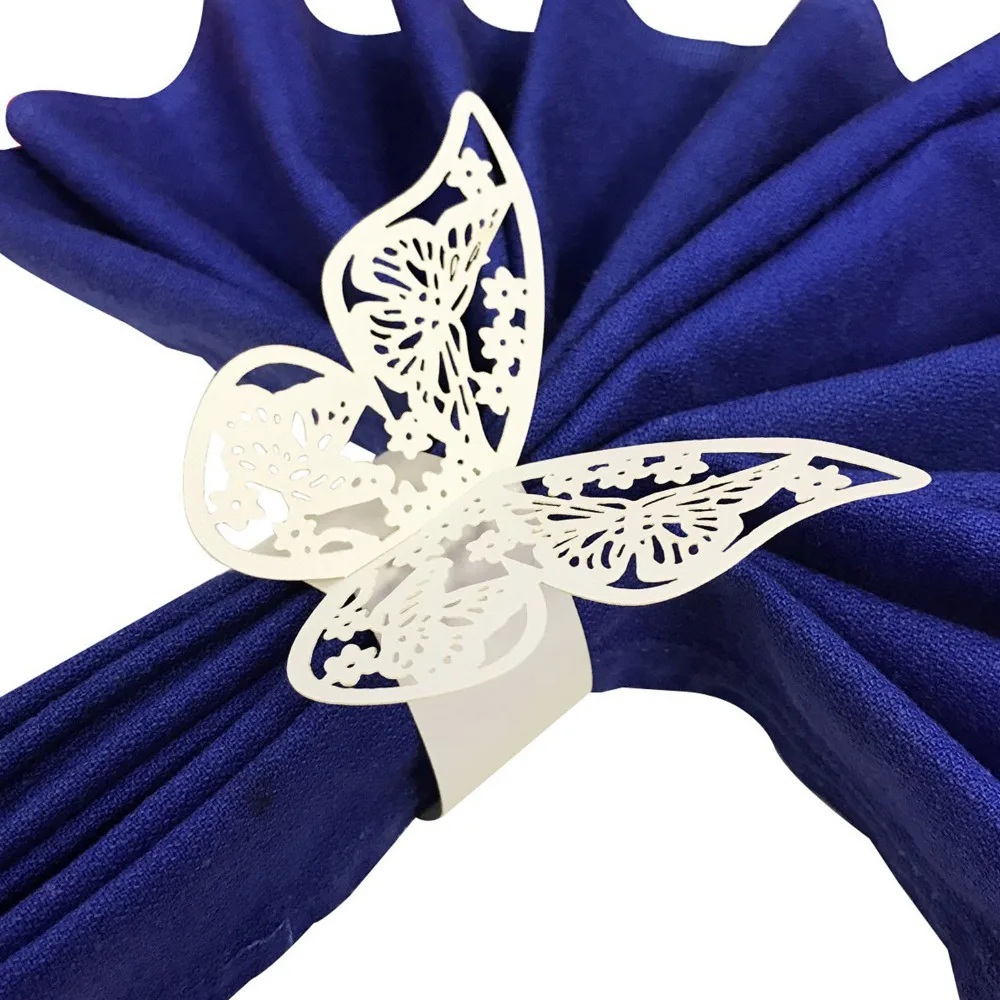 

50pcs New Year hollow Paper Butterfly Napkin Rings Weddings Party Serviette Table Decoration Favor for Christmas