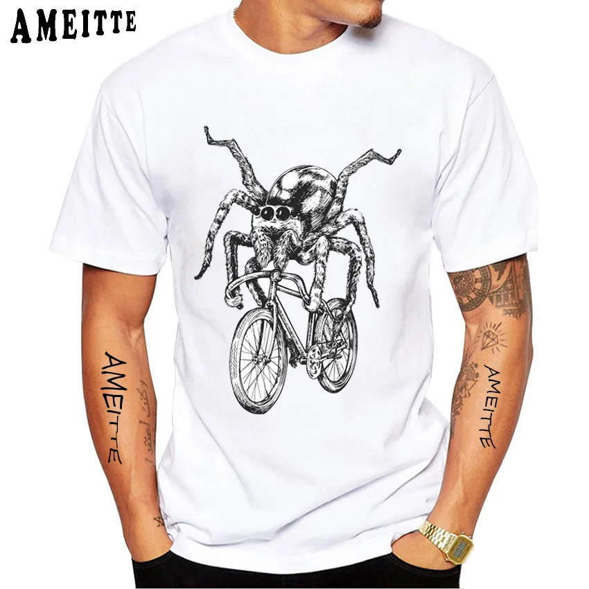 Men's Short Sleeve Vintage Axolotl Riding A Bicycle Print T-Shirt Funny Animal And Bike Design Casual Hip Hop Boy White Tees