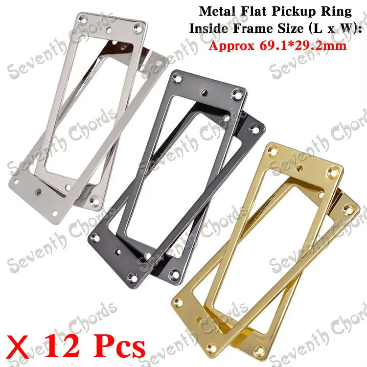 

12 Pcs 3 Colors Mini Style Electric Guitar Flat Base Metal Pickup Humbucker Ring / Mounting Inside Frame Size:69mm x 29mm