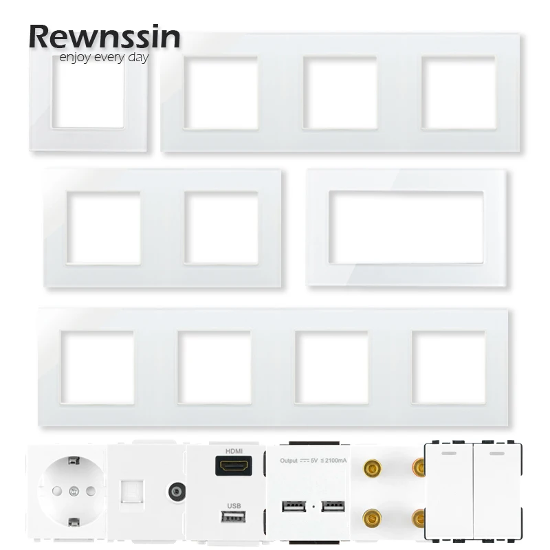 Interruttore di alimentazione modulo presa parte pannello in vetro bianco cornice combinazione libera fai-da-te presa a muro