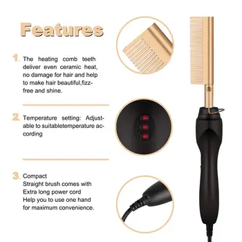 2 In1 Hot Comb Hair Straightener Electric Heating Comb Fast Heating Portable Travel Anti-Scald Beard Straightener Press Comb - Image 3