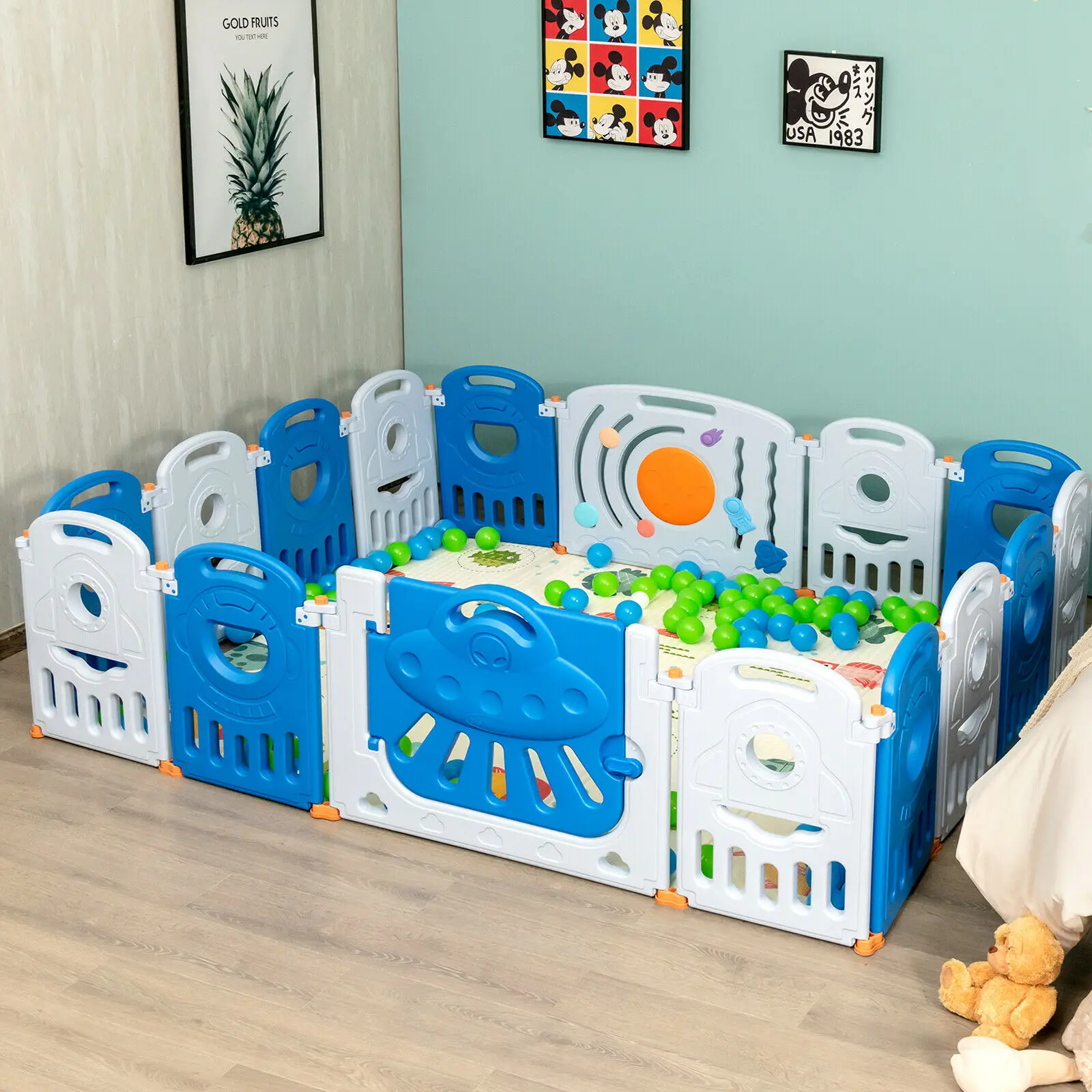 Babyjoy 16-Panel Baby Playpen Toddler Kids Safety Play Center w/Lockable Gate  BB5545BL