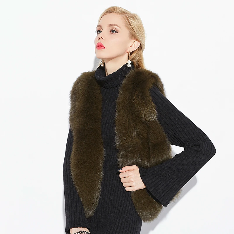 

Real Women Fashion Fur Vest Genuine Fox Fur Coat Winter Warm Short Jacket Vests For Female 2020 100% Natural Fur Y-1939 s