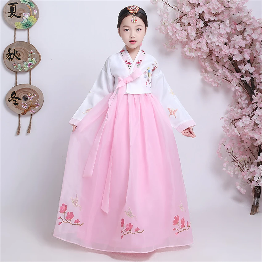 New Girls Traditional Korean Hanbok Dress Dance Costumes Stage Performance Clothing Korea Fashion Style Festival Outfit for Kids