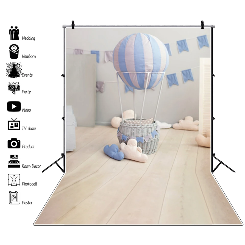 Laeacco สีชมพูน่ารักบอลลูนวันเกิดพื้นหลังถ่ายภาพ1ปีธงประดับวันเกิด Baby Shower ฉากหลังสำหรับถ่ายภาพ