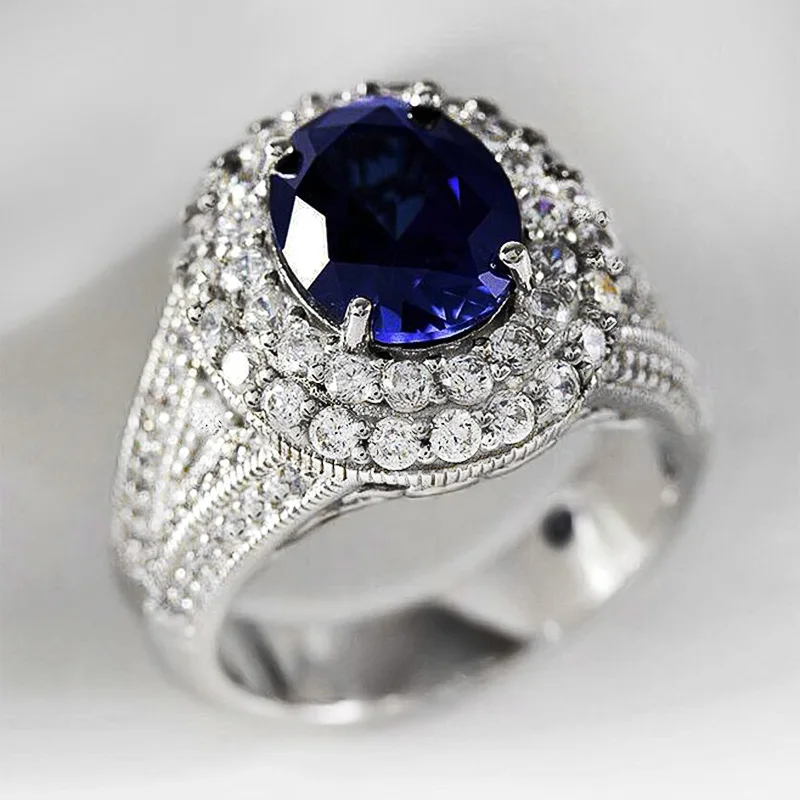 Huitan Gorgeous Blue Cubic Zirconia Wedding Ring for Women Temperament Elegant Bridal Marriage Party Ring Fashion Luxury Jewelry