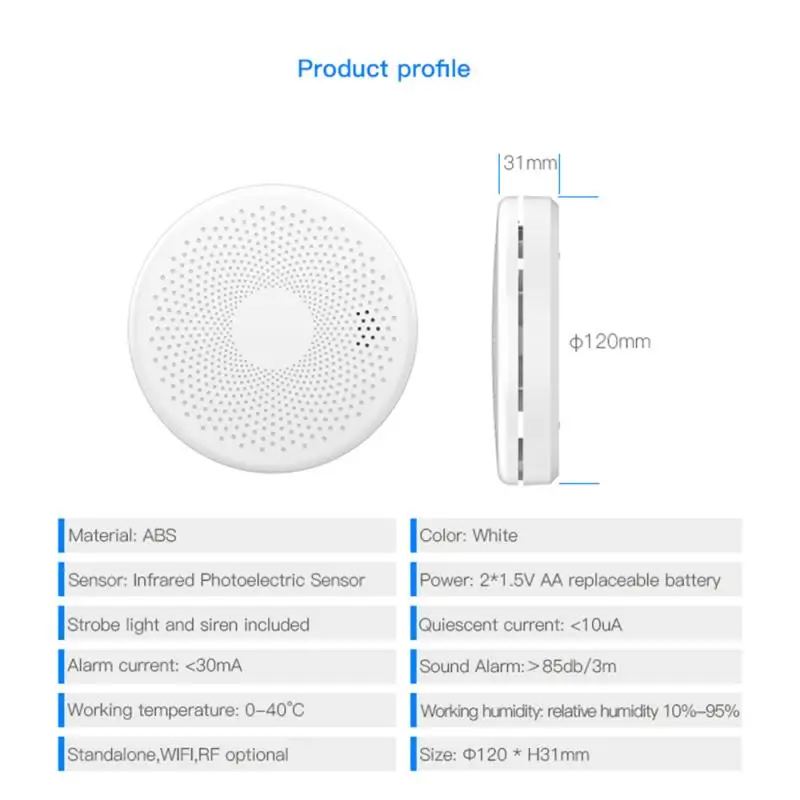 Tuya واي فاي أول أكسيد الكربون كاشف الدخان CO تسرب الغاز جهاز إنذار حرائق 2 في 1 الاستشعار أمن الوطن كاشف الدخان يعمل مع Smat Life