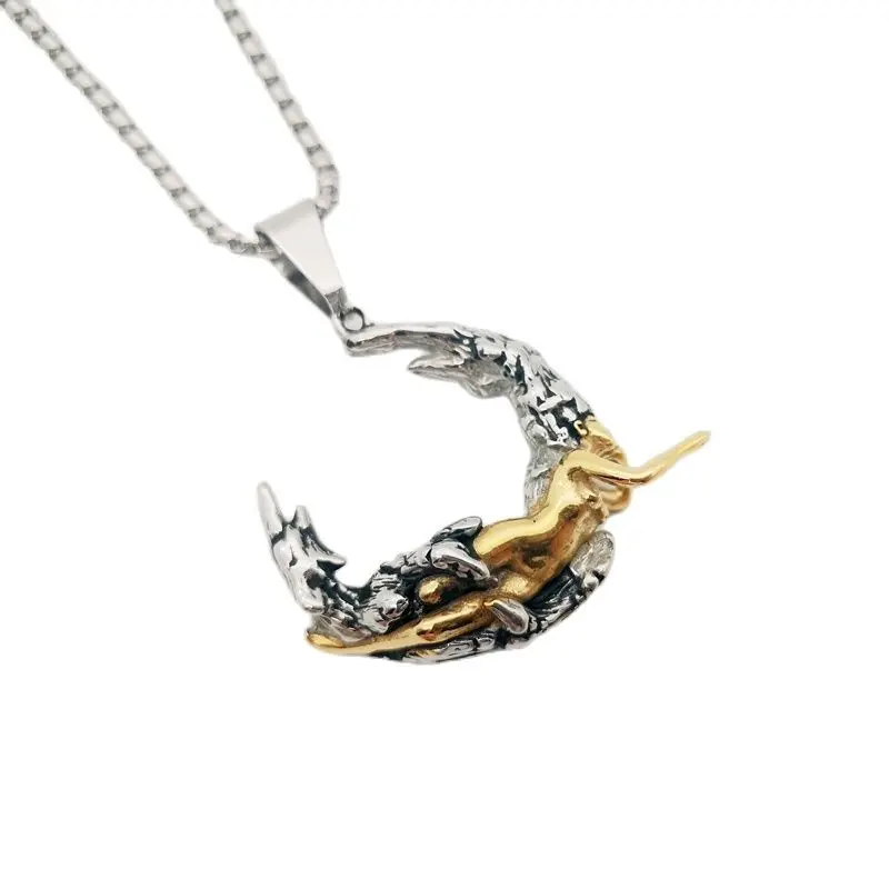 2021 SS New 2 tone Stainless Steel Moon Goddess Pendant Necklace Naked Greek mythology Goddess Fashion Jewelry Gift for Women