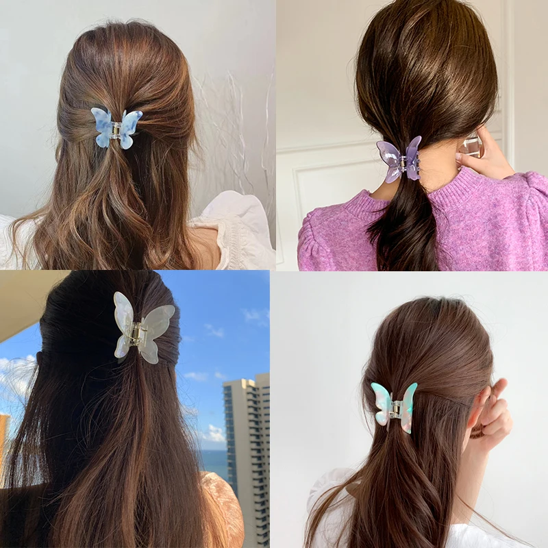 Mini Butterfly Hair Claw for Women Girls Acrylic Hair Accessories Simple Hair Clamps Chic Hair Clip Sweet Hair Claw Clips Crab