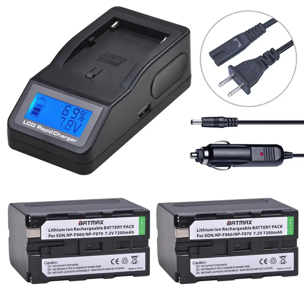 

Batmax 2pcs NP-F960 NP-F970 NP F960 NP F970 Battery +LCD Rapid Charger for Sony PLM-100 CCD-TRV35 MVC-FD91 MC1500C L50