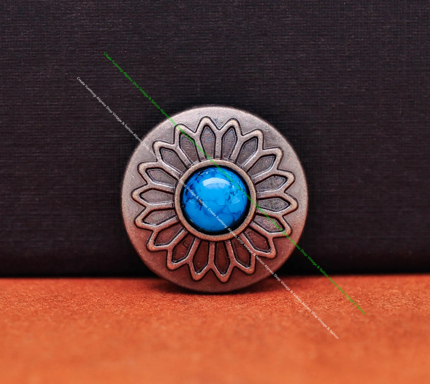 10X Antque Silver Turquoise Sun Flower Concho for Leathercraft Belt Western Saddle Holster Wallet Case Decoration