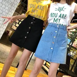 Black High Waist Denim Skirt for Women Summer Short Skirt Woman Skirts Mujer Faldas Saias Mulher