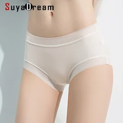 SuyaDream Women Lace Panties 100% Natural Silk Mid Rise Briefs Health 2021 New Everyday wear Intimates Black Nude White