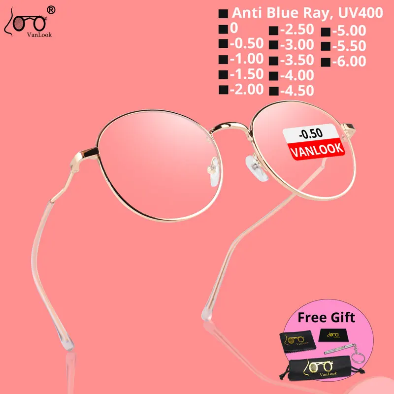 

Anti Blue Ray Myopia Glasses Men Girls Computer Glasses Round Eyeglass Frames For Women Trends Metal Optical Spectacles Frames