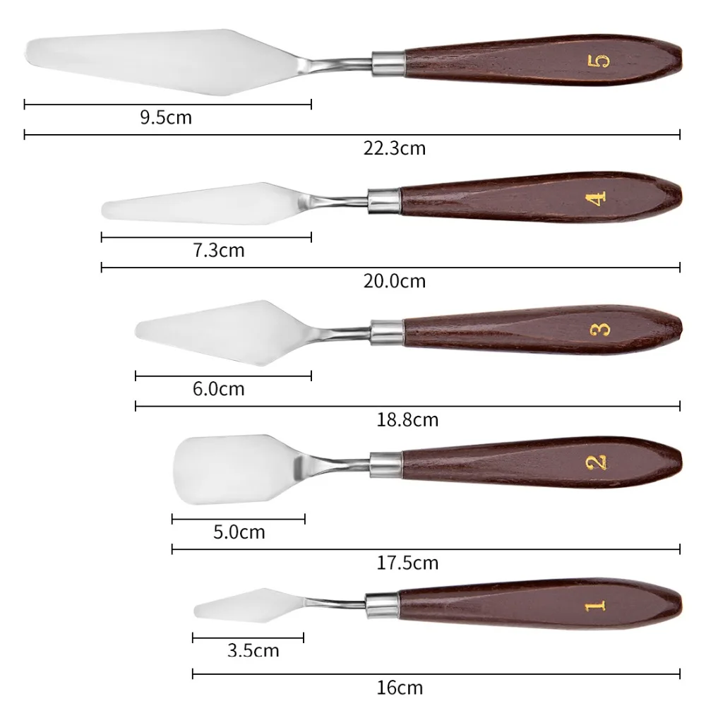 5Pcs Mixed Stainless Steel Palette Scraper Set Spatula Knives for Artist Oil Painting Tools Painting Knife Art Material Supplies