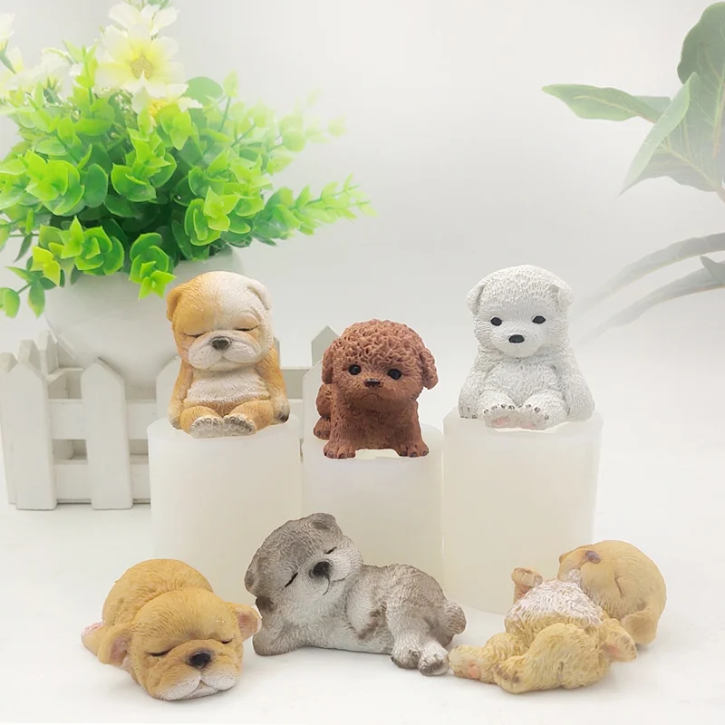 3D Dog Silicone Molds 6 Modeling Puppy Mousse Cake Molds Chocolate Sugar Fondant Cake Decorating Tools Plaster Clay Mould