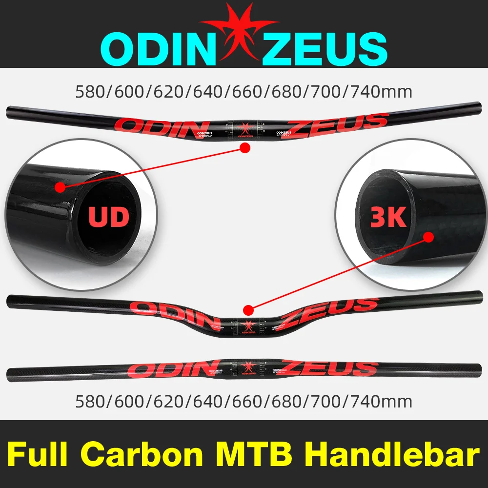 ODINZEUS-Carbon Fiber MTB and Road Bicycle Handlebar,Flat and Rise Mountain Bike Parts,31.8*740mm