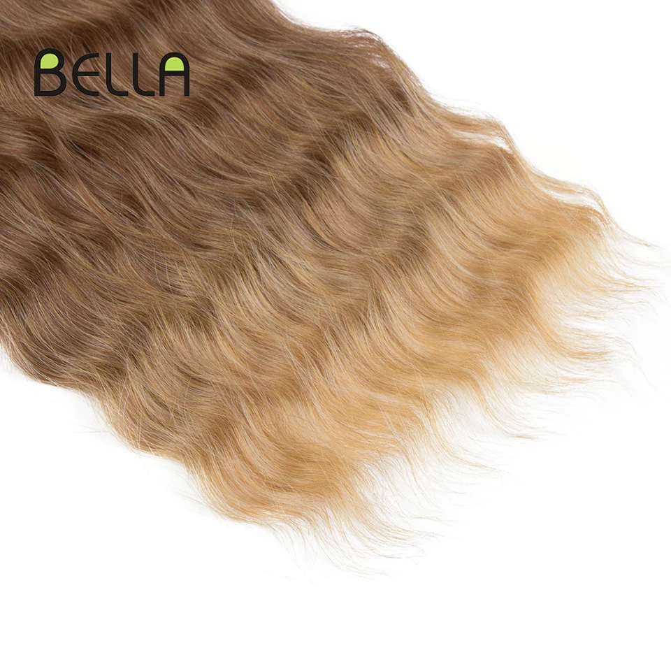 Bella-extensiones de cabello sintético ondulado, mechones de pelo postizo de 20 pulgadas, 6 piezas, Rubio degradado, marrón, Cosplay