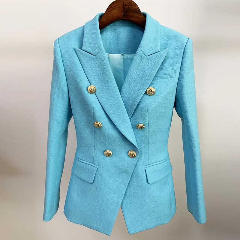 HIGH STREET Newest 2024 Runway Designer Blazer Women\'s Classic Lion Buttons Double Breasted Slim Fitting Textured Blazer Jacket