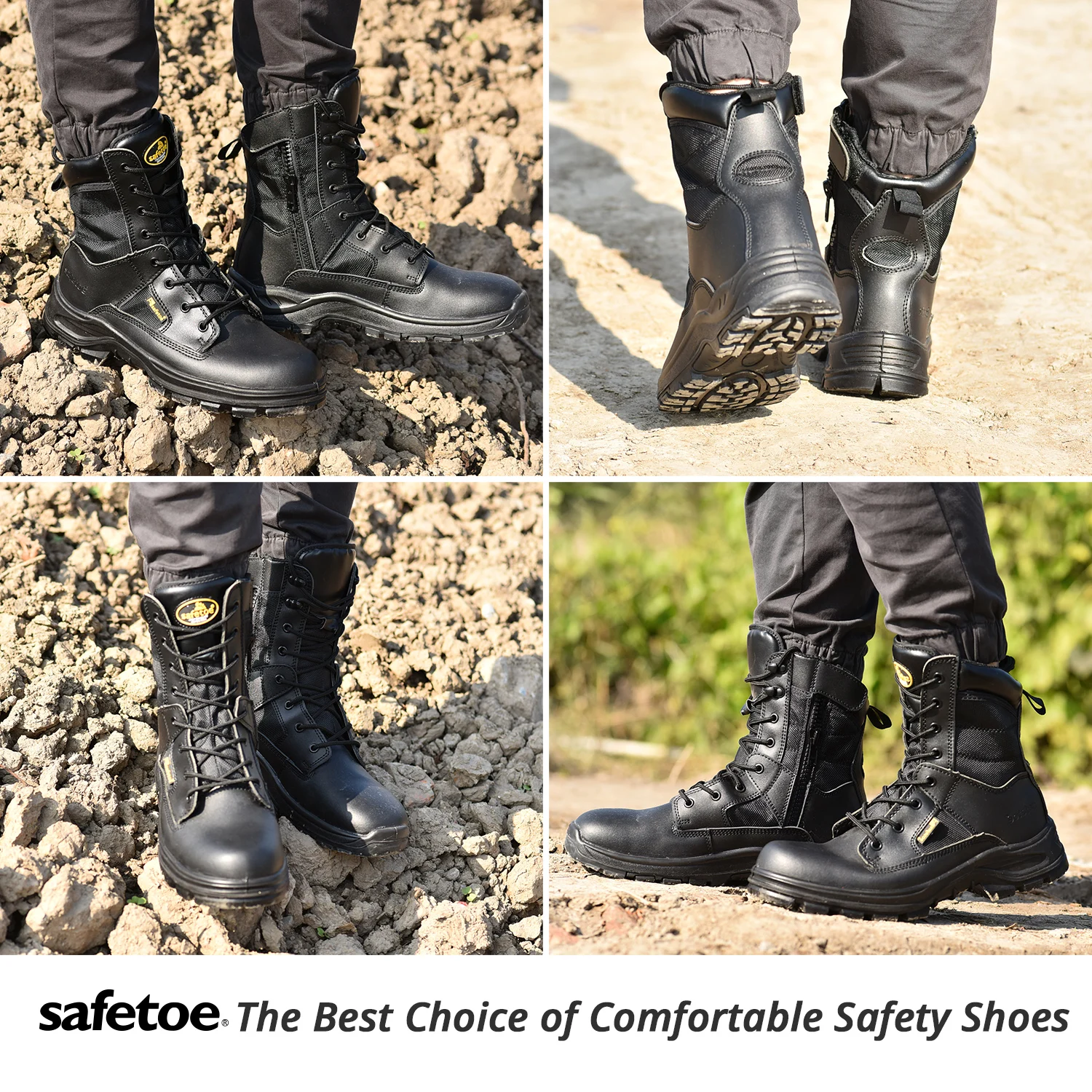 Safetoe Safety Shoes Mens Work Boots Metal-Free Composite Toe Steel Plate Breathable Anti-Abrasion Waterproof Hiker